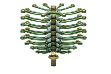 Stacked Mechanical Components with Green and Gold Accents for Industrial Applications