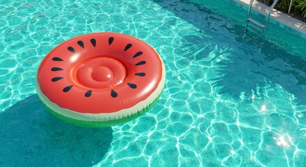 Red Watermelon Pool Float in a Turquoise Pool