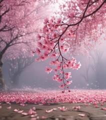 Obraz premium Mesmerizing pink sakura petal fall, soft focus background, art, nature, background