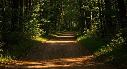 Sunlit Path Through Lush Green Forest