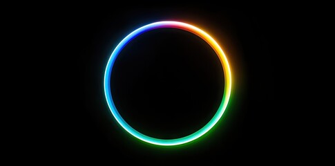 Obraz premium A vibrant. glowing circular neon light in a spectrum of colors against a dark background. creating a modern and artistic ambiance ideal for interior design or digital art