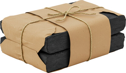 Rustic Wrapped Charcoal Briquettes Package Natural Kraft Paper Tied with Twine Stacked Fuel