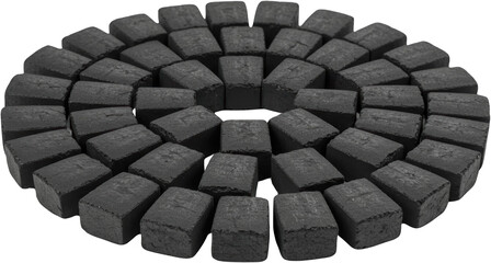 Natural Charcoal Briquettes Arranged in a Circular Pattern Top View
