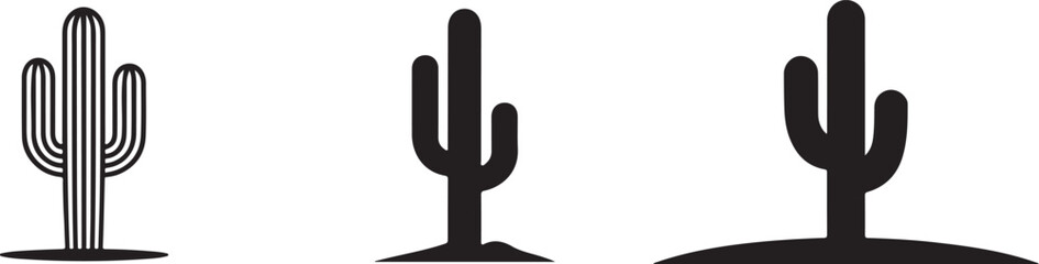 Set of Cactus Line and Silhouette Vector Style on White Background