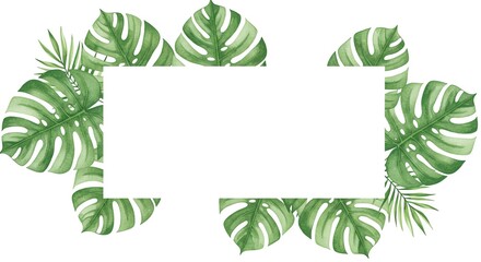 Obraz premium Tropical green monstera leaves frame illustration