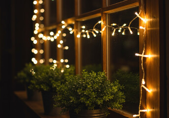 Obraz premium Lights glowing on a window.