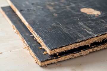 Two dark-colored wood composite panels stacked