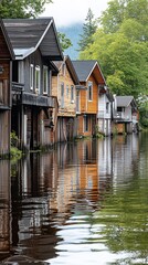 Obraz premium Canalside houses reflected in water