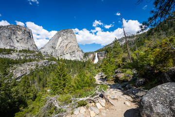 Yosemite National Park Vernal Falls, Nevada Falls, Emerald Pool, Mist Trail, and Charles Point in the Spring of 2025 with the stream and falls raging from snow melt