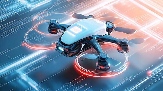 A futuristic drone delivering online orders, ai driven logistics concept, digital illustration in modern digital art style