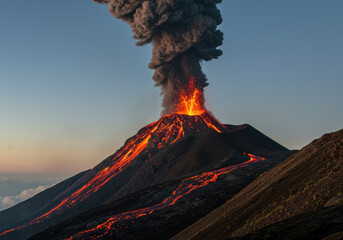 Volcano erupting ash into the air.