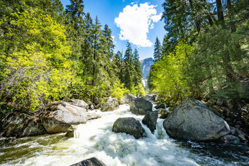 Yosemite National Park Vernal Falls, Nevada Falls, Emerald Pool, Mist Trail, and Charles Point in the Spring of 2025 with the stream and falls raging from snow melt
