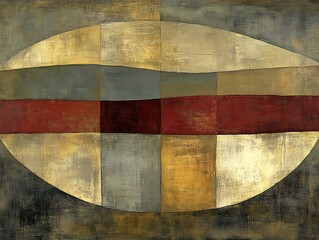 Contemporary geometric composition with earthy tones and textured layers