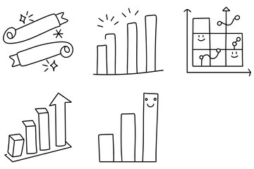 Minimal bar chart shapes illustrate growth and progress with cheerful expressions, enhancing visual appeal and engagement