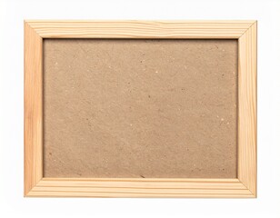 Fototapeta premium Light wood frame holding blank, textured brown paper, horizontally oriented, isolated on white