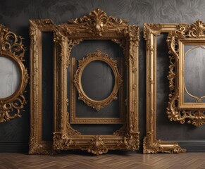 Ornate frames in diverse shapes against rich damask  ,  silver,  variety,  acanthus