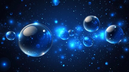 Abstract Blue Bubbles in Space blue background