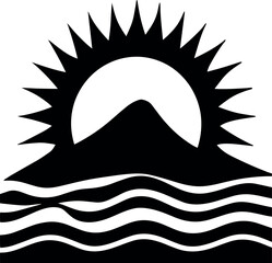 Sun and mountain silhouette drawing logo design