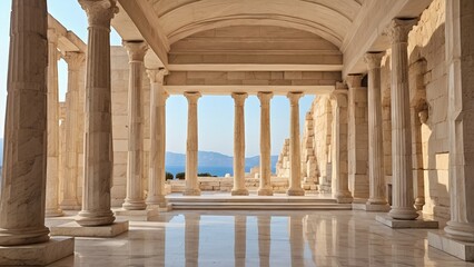 Fototapeta premium Hall of Light: Classical Architecture with Towering Columns