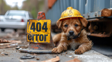 Funny puppy with 404 error sign