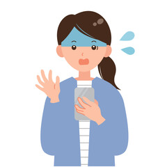 スマホを手に持ち驚く女性のイラスト