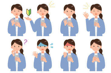 スマホを手に持つ女性のイラスト8パターンセット