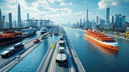 Futuristic city transportation system, a navigable waterway.