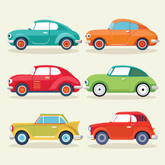 Six classic electric car transport isolated on white background