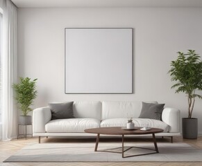 Modern living room, white wall, poster mockup clipped on  ,  stylish,  design,  showcase