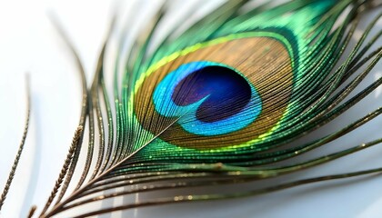 Fototapeta premium close-up illustration of a single peacock feather, focusing on the eye pattern.