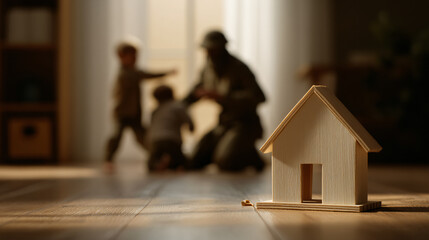 Children Family Interior Playtime Model Toy Warm Parenting Bonding Joyful Livingroom Background Father Siblings Relationship Affection Togetherness Childhood Happiness Nurturing Development 