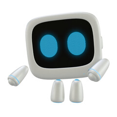 Cute robot 3D character with a pointing down gesture. 3D render.