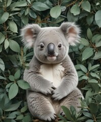 Fototapeta premium Adorable koala joey nestled amongst eucalyptus leaves Seamless repeat vector pattern , eucalyptus, koala seamless, pattern