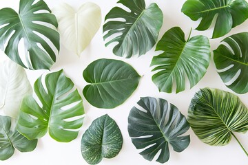 Fototapeta premium Tropical leaf arrangement on white background (1)