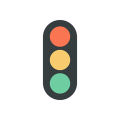 Flat Traffic Signal Illustration Featuring Smooth Rounded Top Design with Standard Traffic Colors for Navigation Graphics