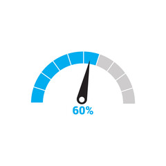 Speedometer 60% icon or speedometer symbol design vector illustration isolated on white background.