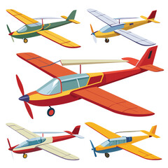 Six classic glider transport isolated on white background