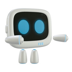 Cute robot 3D character with a pointing side gesture. 3D render.