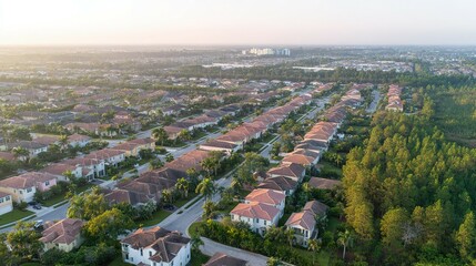 Obraz premium Suburban residential community panorama from above.