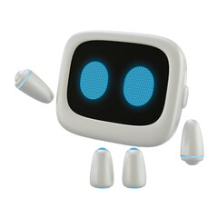Cute robot 3D character with a pointing up gesture. 3D render.