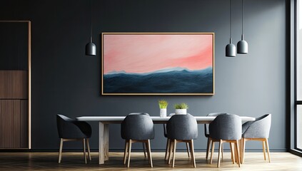 Modern dining room with abstract art