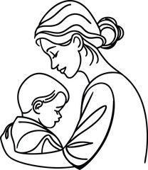 Tender embrace of a mother and child a line art illustration depicting parental love and affection