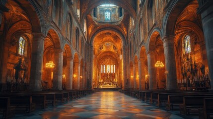 Obraz premium Grand interior view of a historic cathedral.