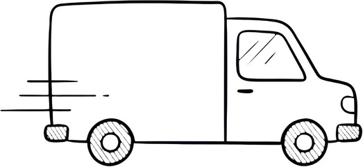 Delivery van in motion with speeding lines on a white background  