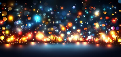 Obraz premium Abstract city skyline with shimmering lights and festive atmosphere