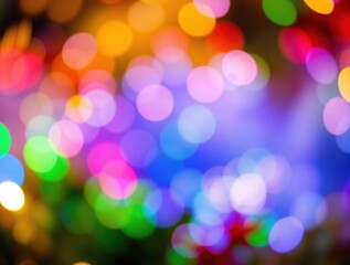 Obraz premium A vibrant array of blurred multicolored lights forms a festive bokeh background full of joyful energy and glowing abstract texture 