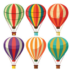 Six classic hot air ballon transport isolated on white background