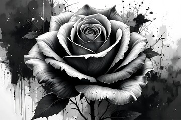 black and white rose in full bloom. abstract background