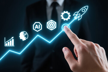 Hand Touching Growing Line Chart of Business Success
