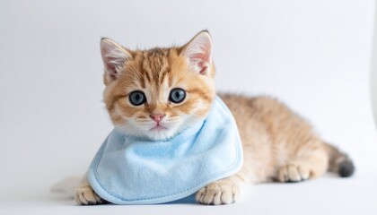Playful resilience, a closeup of an adorable kitten with bright blue bandage